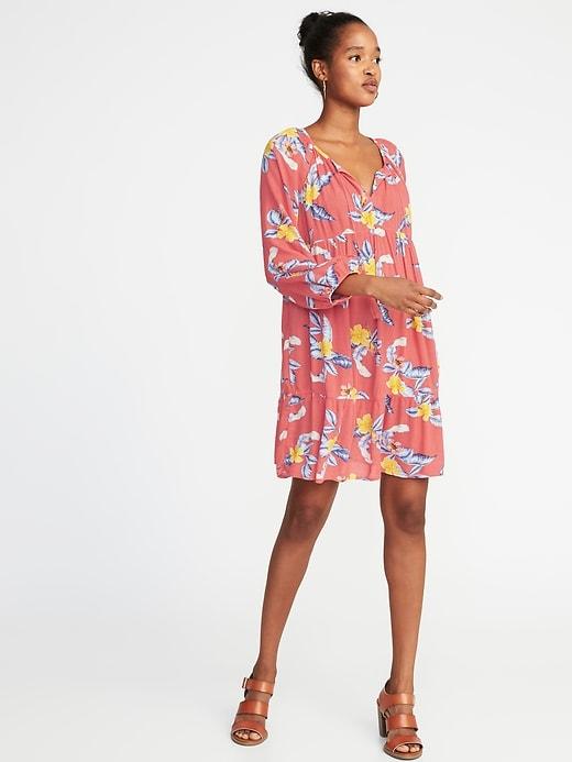Old Navy Womens Boho Tassel-tie Swing Dress For Women Red Print Size L