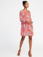 Old Navy Womens Boho Tassel-tie Swing Dress For Women Red Print Size L