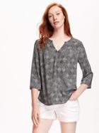 Old Navy Printed Shirred Blouse For Women - Black Print