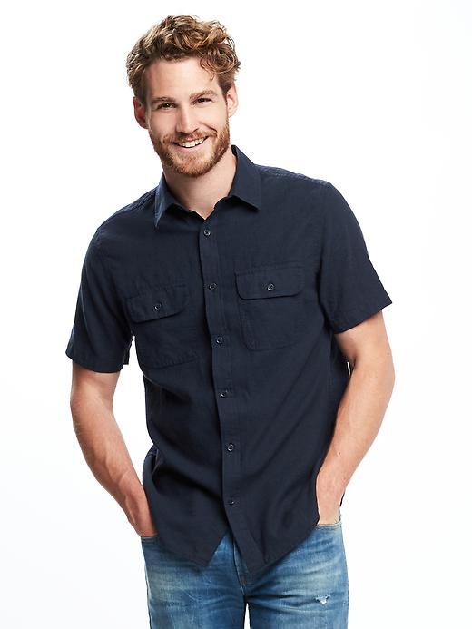 Old Navy Regular Fit Linen Blend Shirt For Men - Midnight River