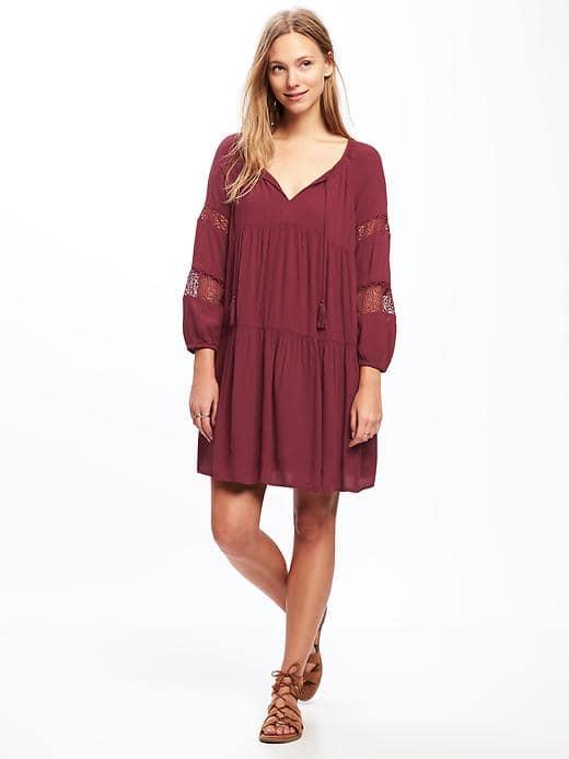 Old Navy Tiered Lace Trim Swing Dress For Women - Dark Red