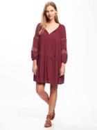 Old Navy Tiered Lace Trim Swing Dress For Women - Dark Red