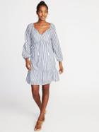 Old Navy Womens Boho Tassel-tie Swing Dress For Women Blue/white Stripe Size Xxl