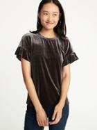 Old Navy Womens Velvet Ruffle-sleeve Top For Women Coal Smoke Size M