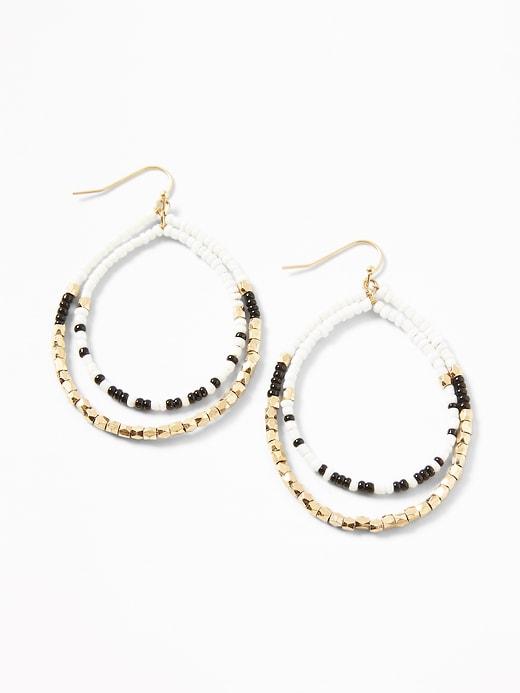 Old Navy Womens Beaded Tiered-hoop Earrings For Women Black/white Stripe Size One Size