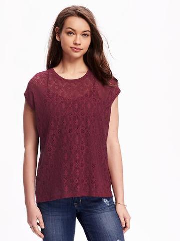 Old Navy Relaxed Lace Front Top For Women - Borscht