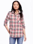 Old Navy Classic Plaid Flannel Shirt For Women - Coral Obligation