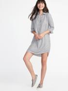 Old Navy Womens Twill Popover Shirt Dress For Women Navy Stripe Size S