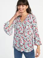 Old Navy Womens Floral Tie-neck Bell-sleeve Blouse For Women White Floral Size Xs