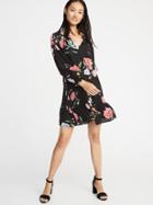 Old Navy Womens Floral-print Georgette Swing Dress For Women Black Floral Size M