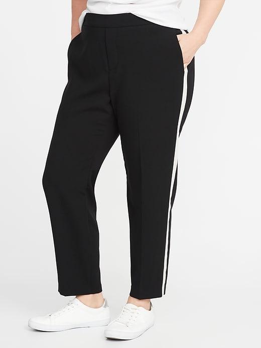 Old Navy Womens Mid-rise Secret-slim Pockets Plus-size Side-stripe Pants White Stripe Size 16