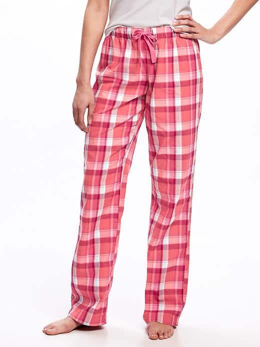 Old Navy Patterned Poplin Sleep Pants For Women - Pink Plaid