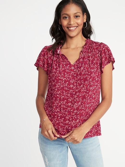 Old Navy Womens Ruffled Tie-neck Floral-print Blouse For Women Purple Ditsy Floral Size M