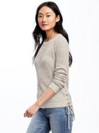 Old Navy Relaxed Textured Lace Up Sweater For Women - Palomino