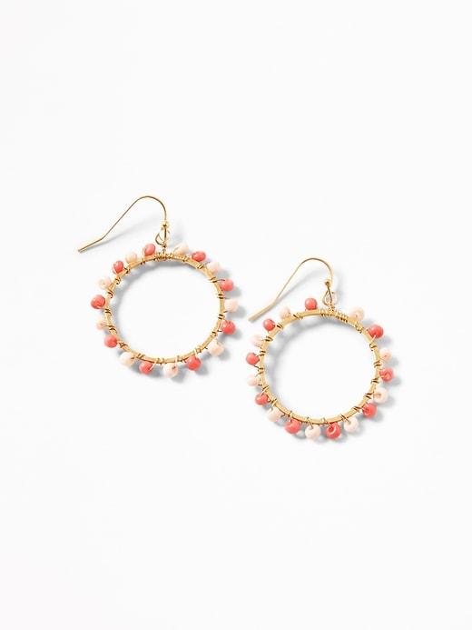 Old Navy Womens Beaded Hoop Earrings For Women Pink Multi Size One Size