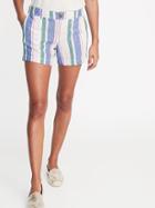 Mid-rise Striped Linen-blend Everyday Shorts For Women - 5-inch Inseam