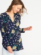Old Navy Womens Relaxed Lightweight Popover Top For Women Navy Floral Size Xs