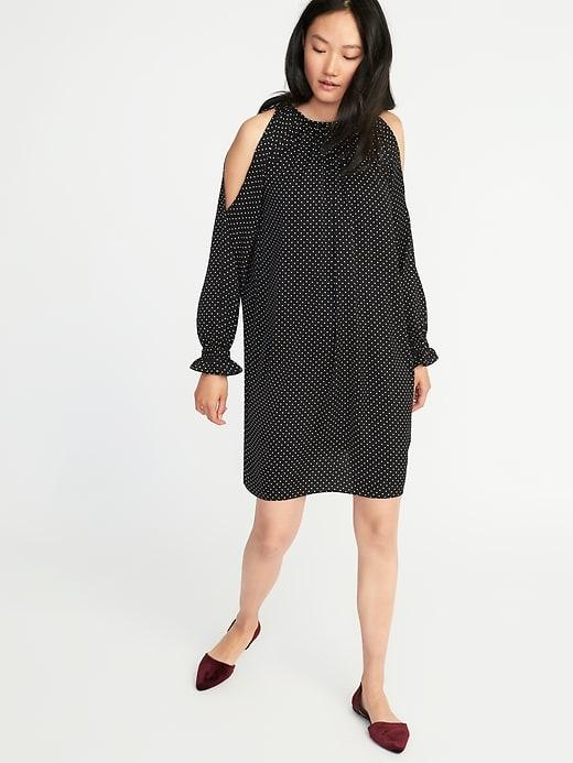 Old Navy Womens Cold-shoulder Swing Dress For Women Black Dots Size M