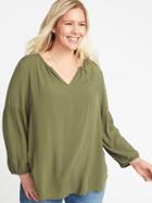 Old Navy Womens Relaxed Plus-size Shirred Blouse Olive Through This Size 4x