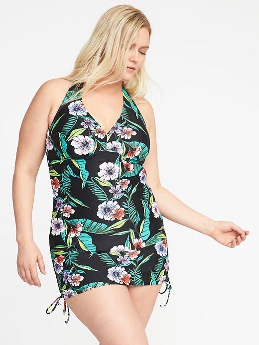 Old Navy Womens Smooth & Slim Plus-size Halter Swim Dress Black Floral Size 1x