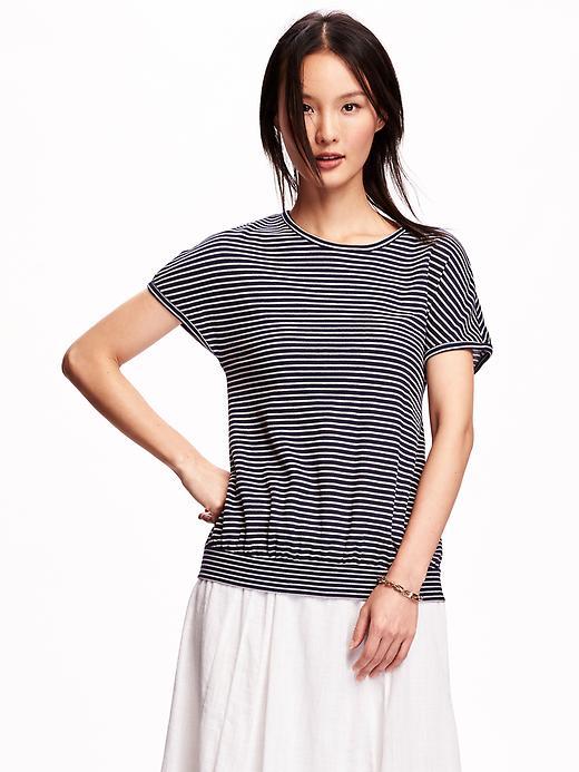 Old Navy Waffle Knit Banded Hem Tee - Navy Stripe