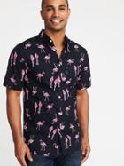 Old Navy Mens Slim-fit Built-in Flex Getaway Shirt For Men Pink Flamingos Size Xl