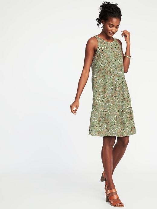 Old Navy Womens Sleeveless Tiered Swing Dress For Women Olive Combo Size S