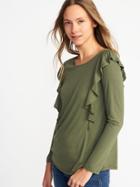 Old Navy Womens Ruffle-trim Top For Women Olive Through This Size M