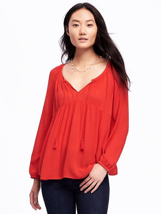 Old Navy Split Neck Tassel Tie Blouse For Women - Red Buttons