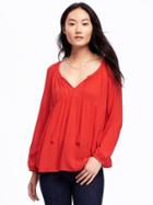 Old Navy Split Neck Tassel Tie Blouse For Women - Red Buttons