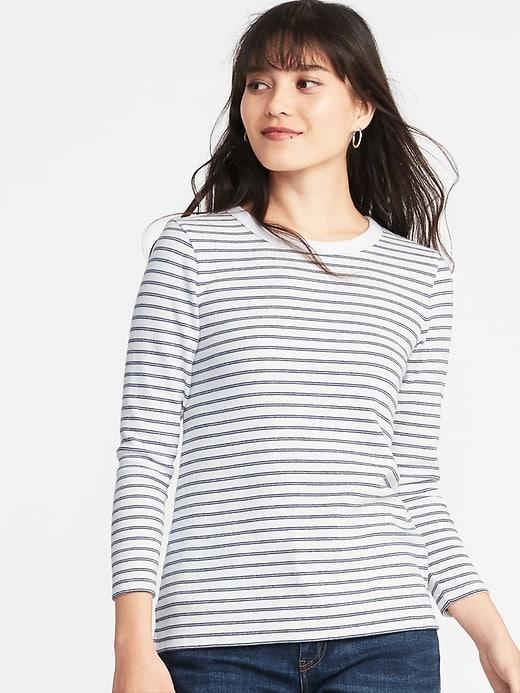 Old Navy Womens Slim-fit Soft-brushed Bracelet-sleeve Tee For Women White Stripe Size M