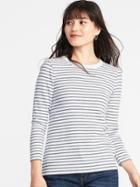 Old Navy Womens Slim-fit Soft-brushed Bracelet-sleeve Tee For Women White Stripe Size M