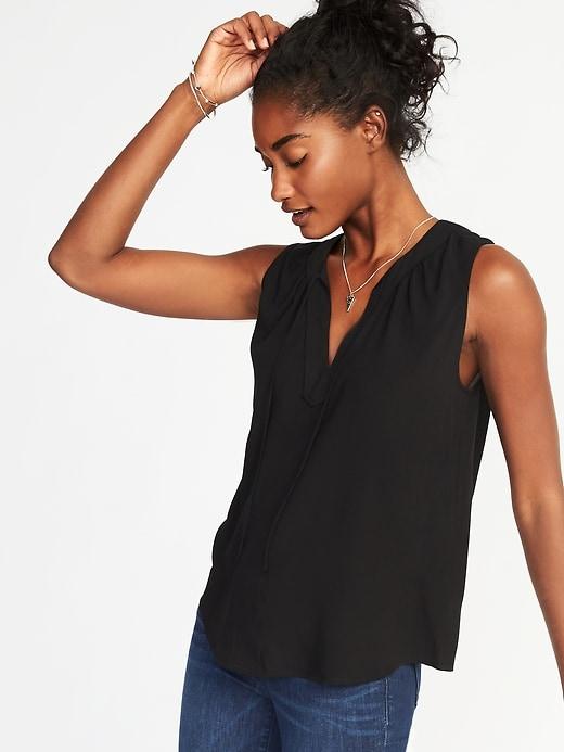 Old Navy Womens Relaxed Sleeveless Tie-neck Top For Women Blackjack Size Xxl