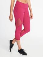 Old Navy Womens Mid-rise Mesh-panel Crops For Women Fuchsia Fun Size Xl