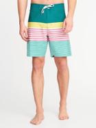 Old Navy Mens Printed Board Shorts For Men (8) Pink/green Stripe Size 38w