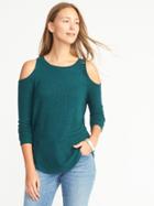 Old Navy Womens Relaxed Plush-knit Cold-shoulder Top For Women Emerald Waters Size Xxl