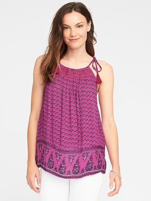 Old Navy Crinkle Gauze Tassel Tie Cami For Women - Pink Print