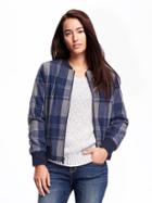 Old Navy Wool Blend Bomber Jacket For Women - Navy Plaid