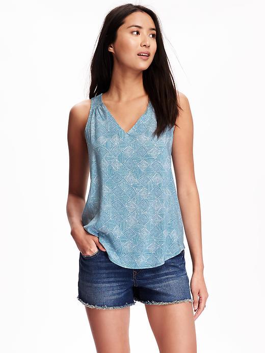 Old Navy Soft Printed Cut Out Top For Women - Teal Print