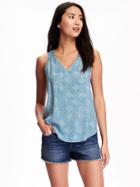 Old Navy Soft Printed Cut Out Top For Women - Teal Print