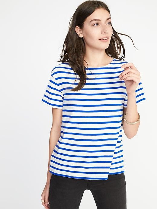 Old Navy Womens Relaxed Mariner-stripe Thick-knit Tee For Women Blue Stripe Size S