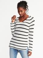 Old Navy Womens Shaker-stitch V-neck Sweater For Women White Stripe Size Xxl