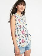 Old Navy Womens Smocked-yoke Swing Top For Women White Floral Size S