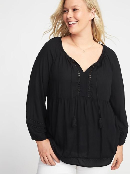 Old Navy Womens Boho Plus-size Tassel-tie Swing Top Black Size 4x