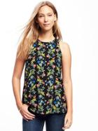 Old Navy Womens Relaxed High-neck Tank For Women Black Floral Size S