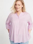 Banded-collar No-peek Plus-size Shirt
