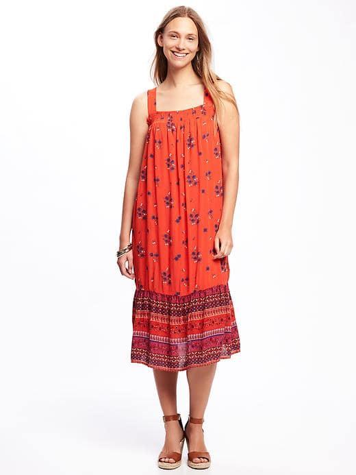 Old Navy Smocked Crinkle Gauze Swing Dress For Women - Red Print
