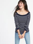 Old Navy Womens Rib-knit Off-the-shoulder Sweater For Women Navy Stripe Size Xxl