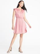 Old Navy Womens Waist-defined Crinkle-chiffon Ruffle-sleeve Dress For Women Mauving On Up Size Xs