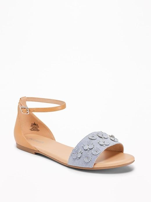 Old Navy Womens Flower-applique Chambray Sandals For Women Light Tone Chambray Size 9